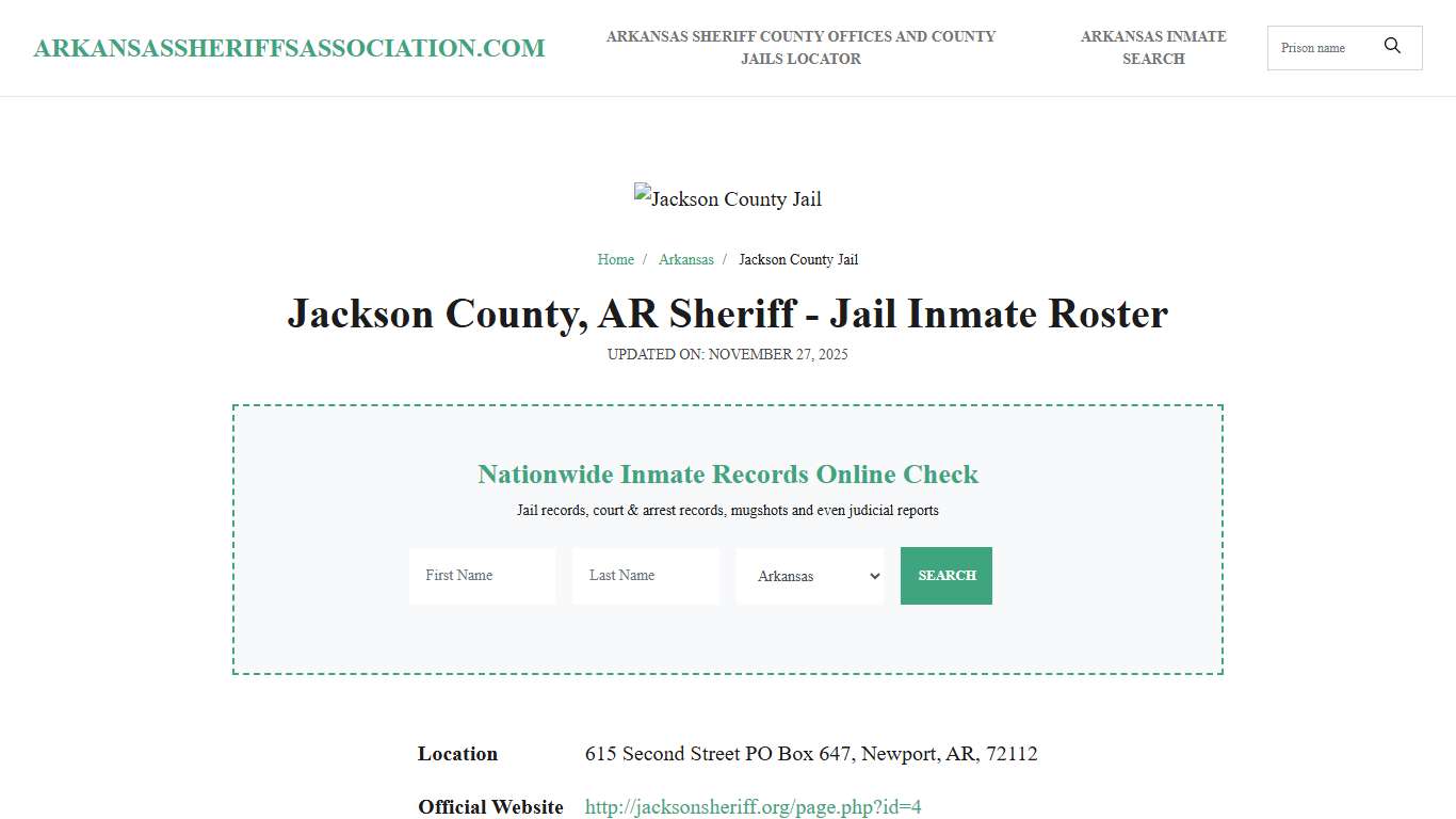 Jackson County, AR Sheriff - Jail Inmate Roster